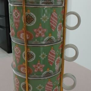 Festive Green and Pink Stacking Mugs